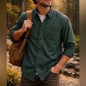 L.L. Bean Green Black Houndstooth Cotton Button Down Flannel Shirt